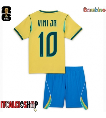 Brasile Vinicius Junior #10 Prima Maglia Bambino Mondiali 2026 Manica Corta (+ Pantaloni corti)